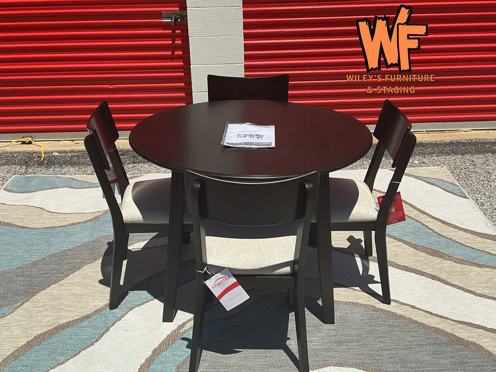 Brand New! 5 Piece Round Leaf Dinning Set in Dark Coffee