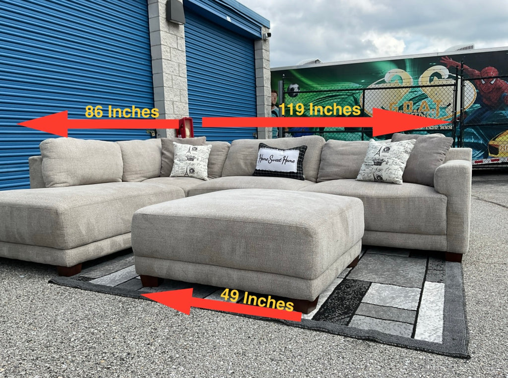 Havertys Oatmeal 2 Piece Sectional with Ottoman Set
