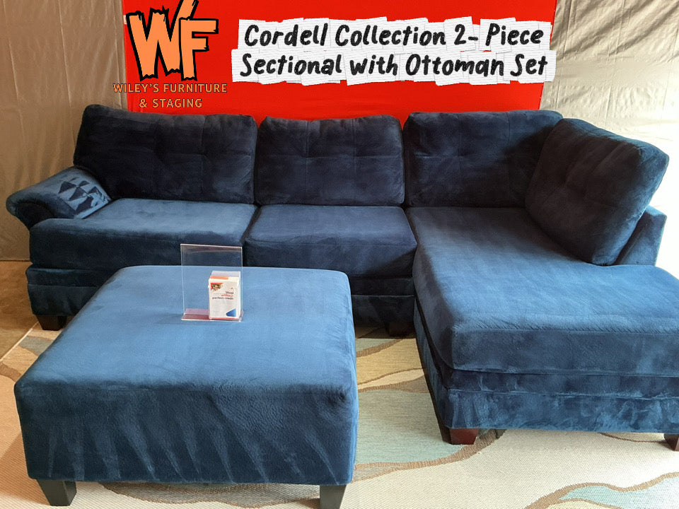 (Cordell Collection) Royal Blue 2 Piece Sectional with Matching Ottoman Set