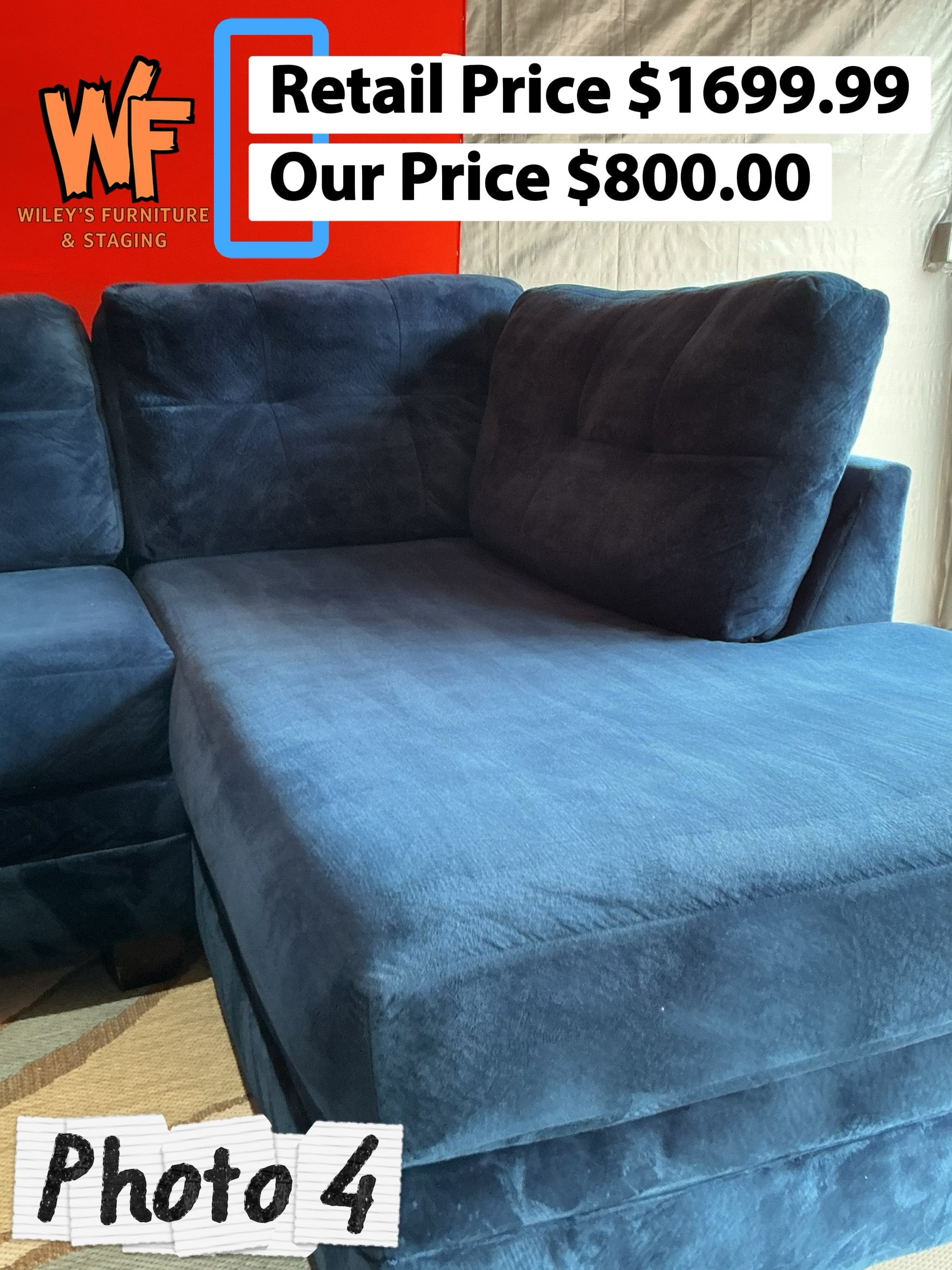 (Cordell Collection) Royal Blue 2 Piece Sectional with Matching Ottoman Set