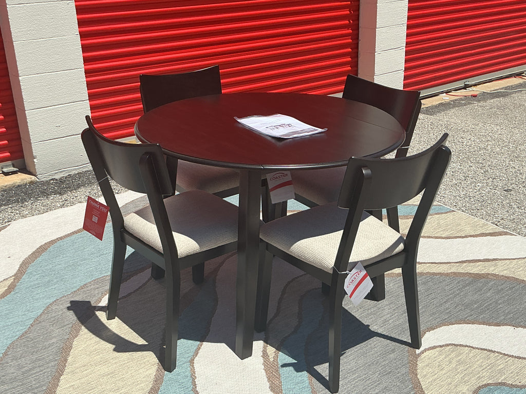 Brand New! 5 Piece Round Leaf Dinning Set in Dark Coffee