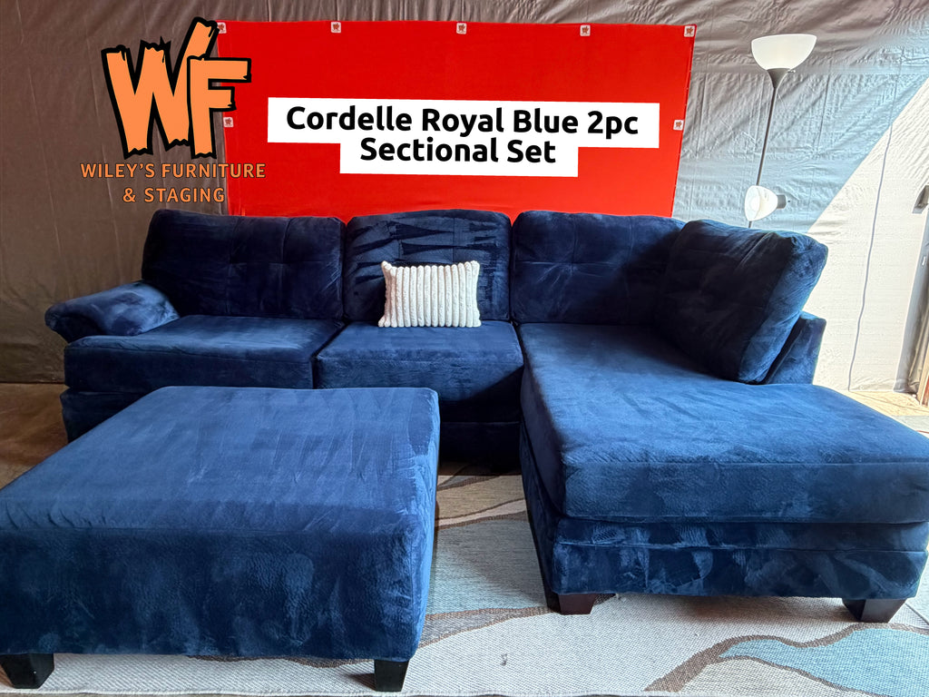 (Cordell Collection) Royal Blue 2 Piece Sectional with Matching Ottoman Set