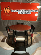 Brand New! 5 Piece Round Leaf Dinning Set in Dark Coffee