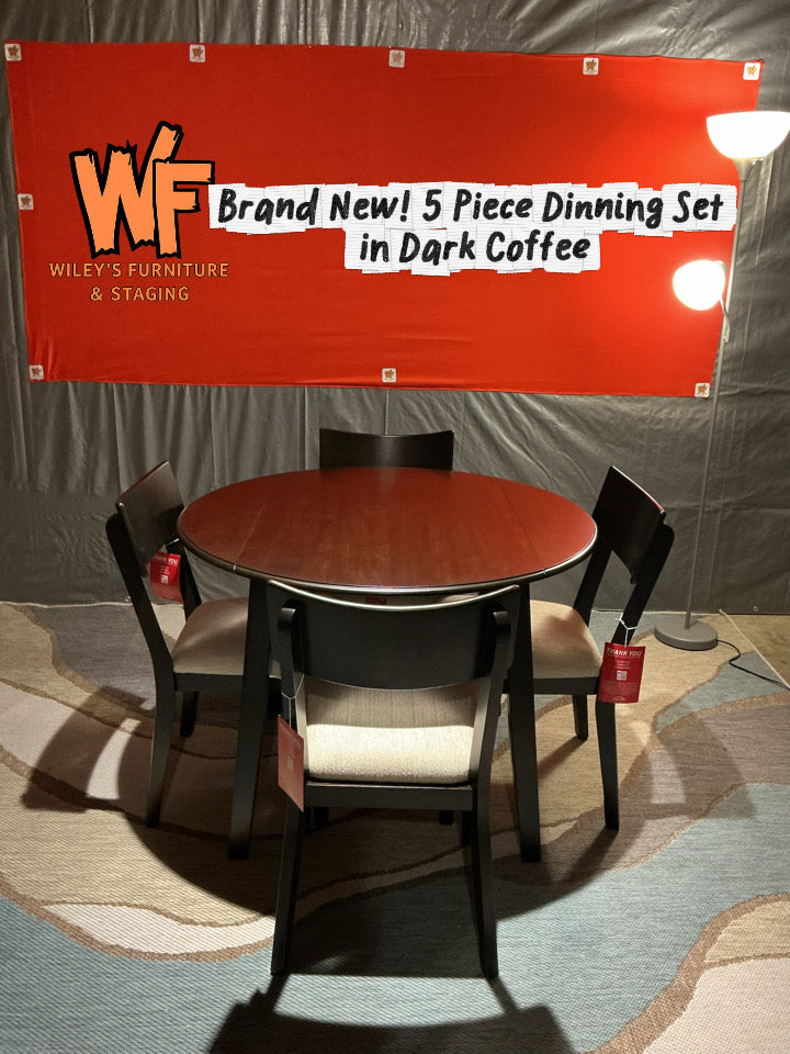 Brand New! 5 Piece Round Leaf Dinning Set in Dark Coffee