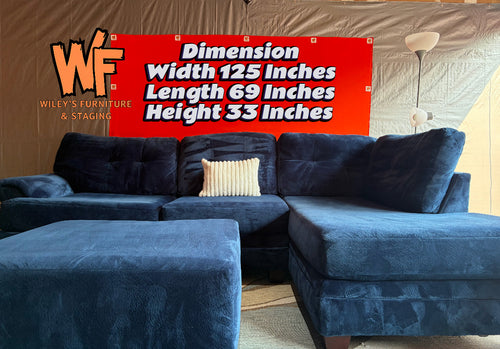 (Cordell Collection) Royal Blue 2 Piece Sectional with Matching Ottoman Set