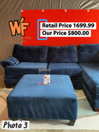 (Cordell Collection) Royal Blue 2 Piece Sectional with Matching Ottoman Set