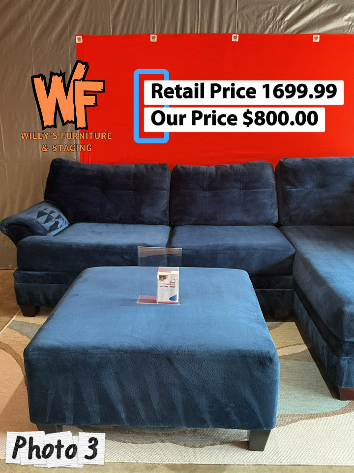 (Cordell Collection) Royal Blue 2 Piece Sectional with Matching Ottoman Set
