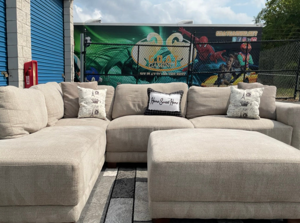 Havertys Oatmeal 2 Piece Sectional with Ottoman Set