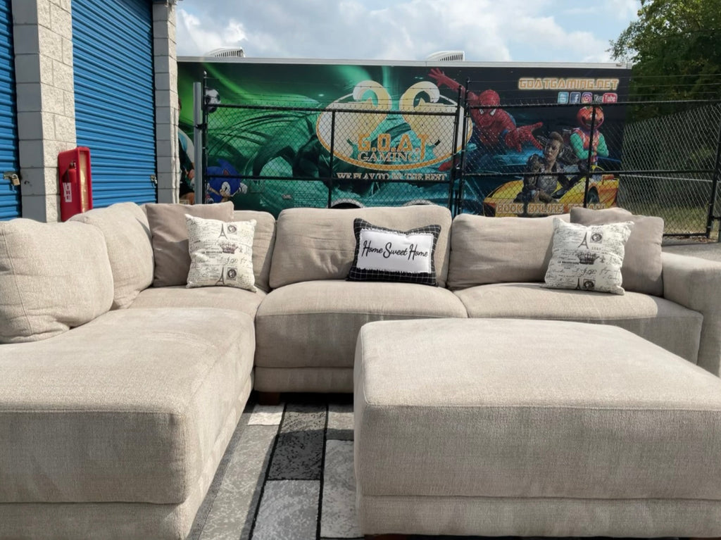 Havertys Oatmeal 2 Piece Sectional with Ottoman Set