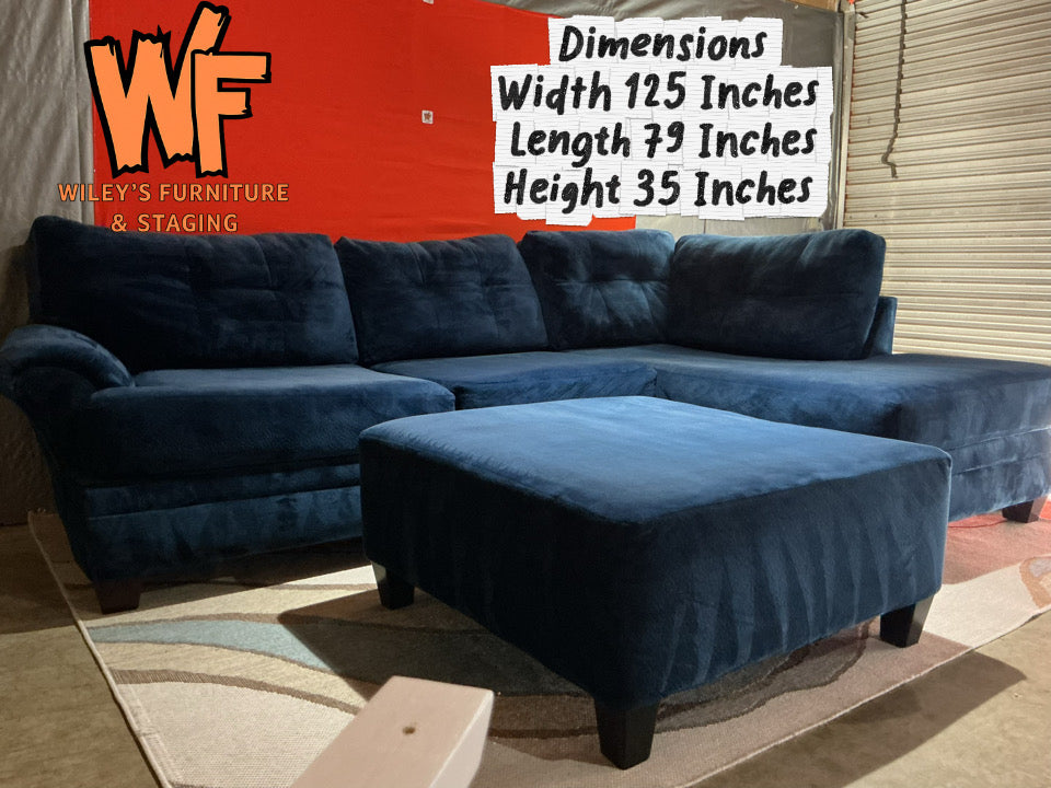 (Cordell Collection) Royal Blue 2 Piece Sectional with Matching Ottoman Set