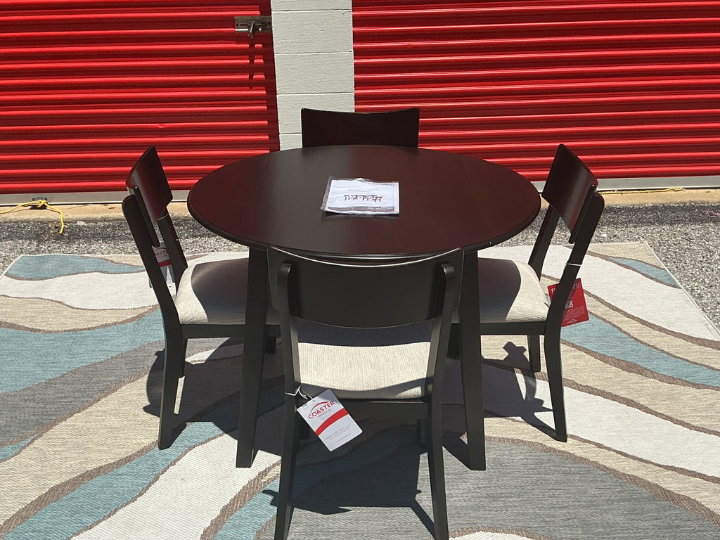 Brand New! 5 Piece Round Leaf Dinning Set in Dark Coffee
