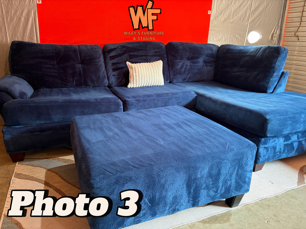 (Cordell Collection) Royal Blue 2 Piece Sectional with Matching Ottoman Set