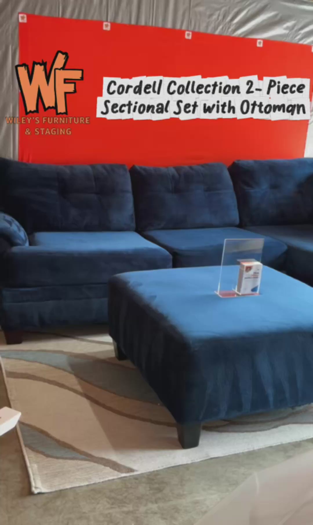 (Cordell Collection) Royal Blue 2 Piece Sectional with Matching Ottoman Set