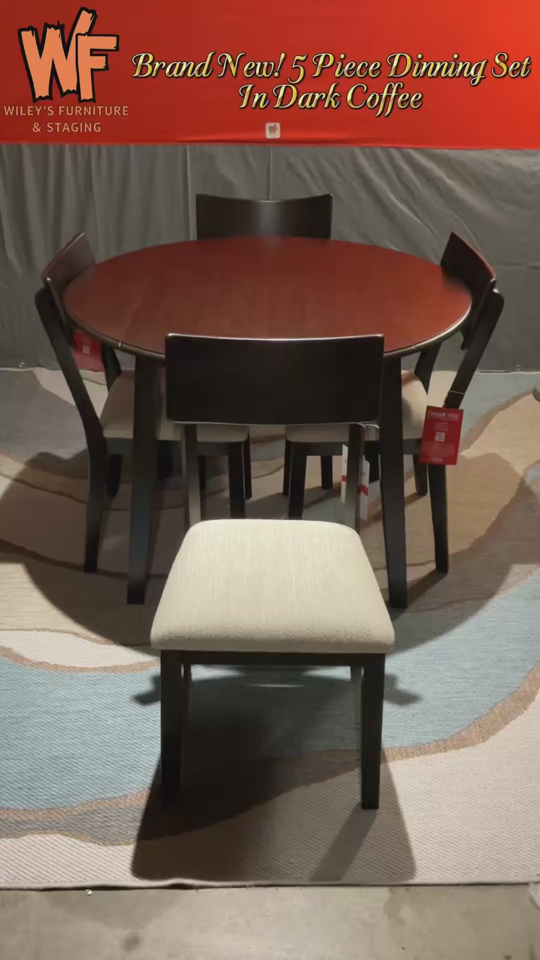 Brand New! 5 Piece Round Leaf Dinning Set in Dark Coffee