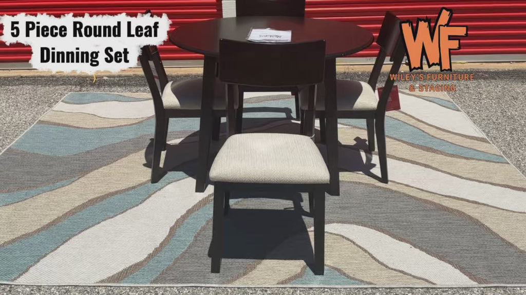 Brand New! 5 Piece Round Leaf Dinning Set in Dark Coffee