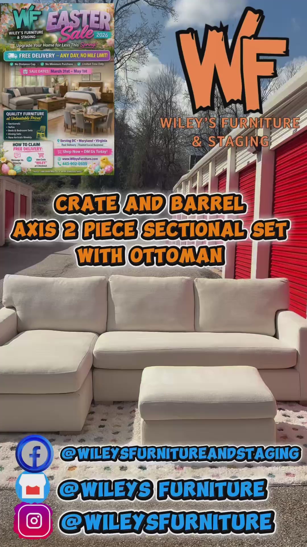 Crate and Barrel Axis 2Piece Sectional With Ottoman Set
